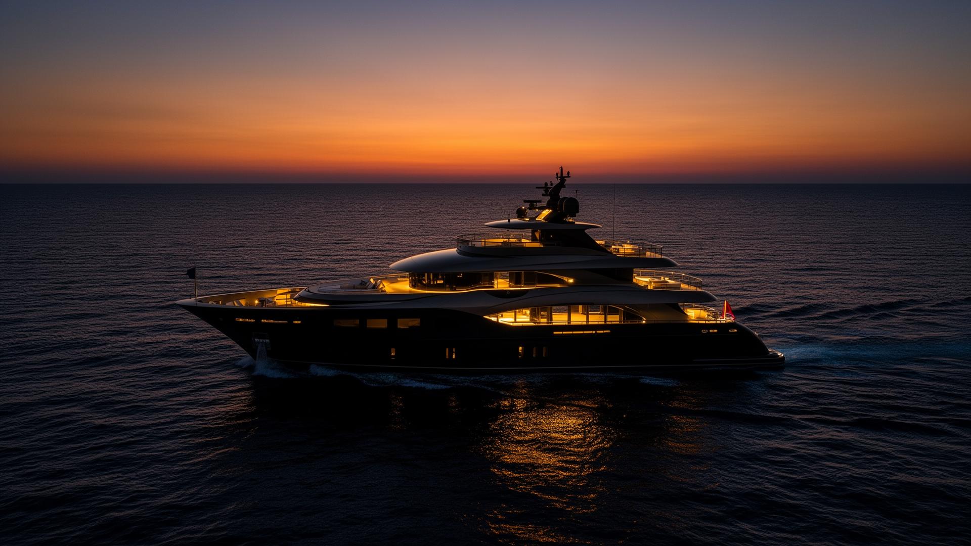 Luxury yacht at sunset